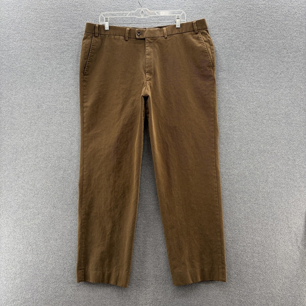 Hiltl Pants Mens 39x31 Brown Chino Contemporary Fit Flat Front Business Casual